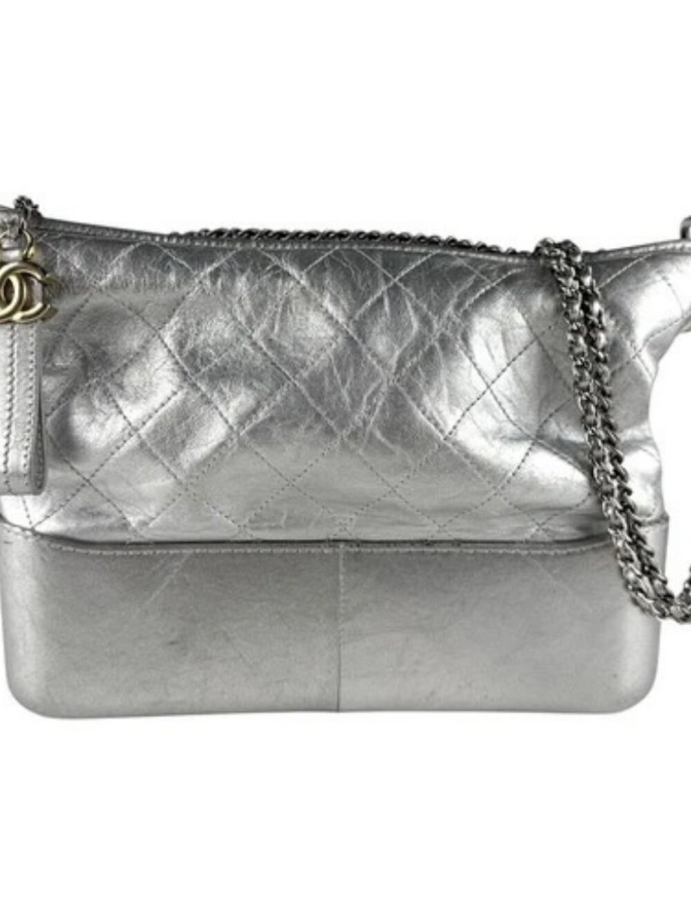 Auth CHANEL Gabrielle Shoulder Bag Silver/Gold Leather/Metal - z8277